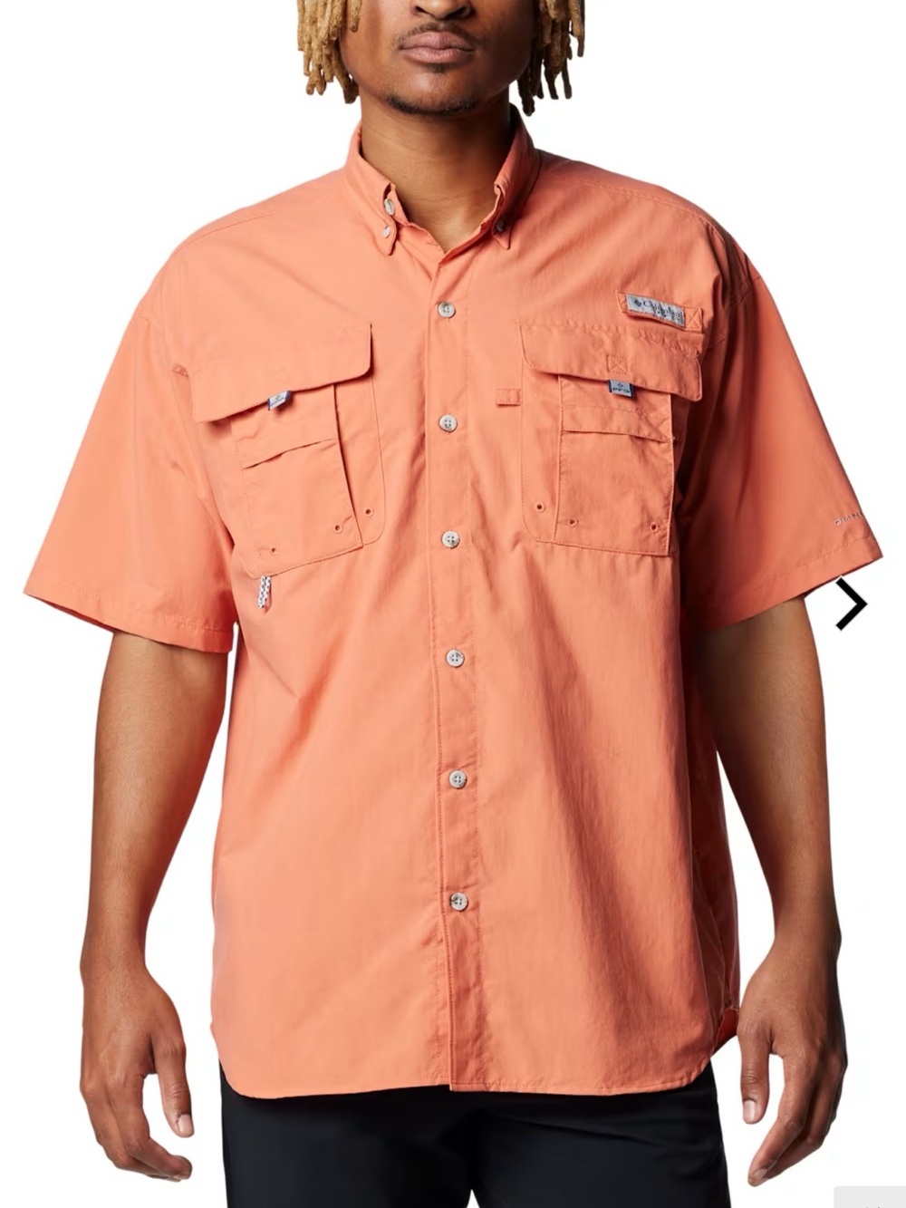Columbia Bahama Men's Short-Sleeve Button-Down Fishing Shirt- Light Orange Large